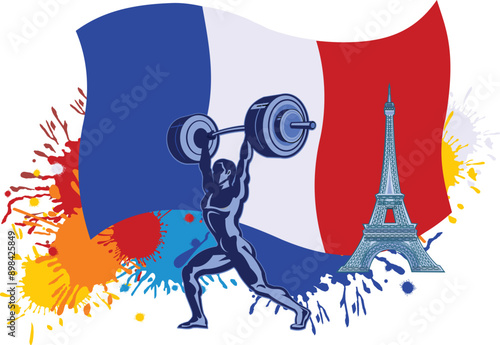 
weightlifting sportsmen and France flag
