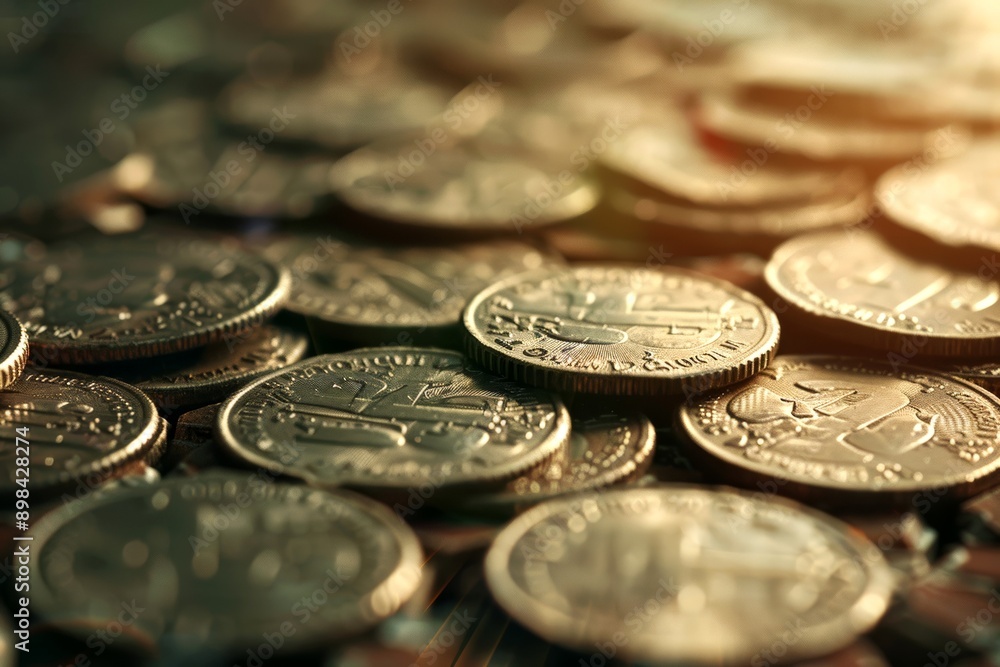 Close-up shot of a pile of gold coins, representing wealth and prosperity. Close-up shot of a pile of gold coins, representing wealth and prosperity.