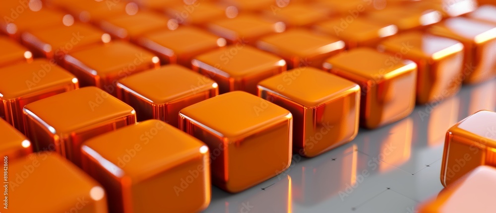 Obraz premium Abstract pattern of orange cubes on a reflective surface.