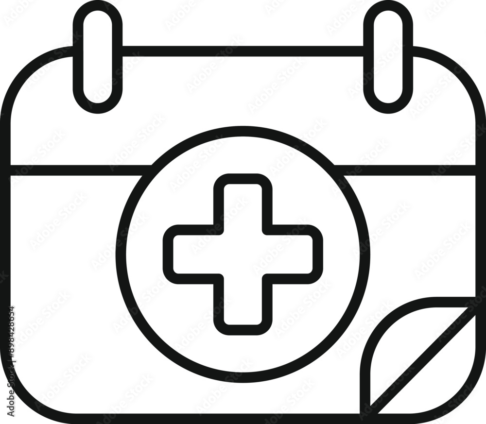 Obraz premium Simple icon of a calendar is featuring a prominent medical cross, indicating a scheduled doctor's appointment or healthcare event