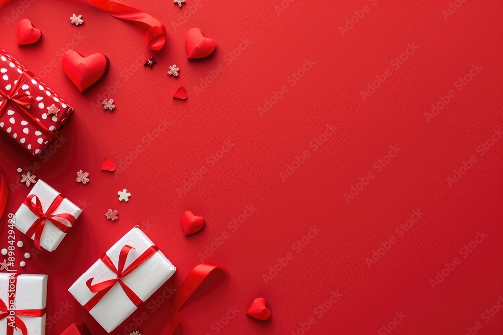 Valentine's day background with gift boxes and red hearts Valentine's day background with gift boxes and red hearts