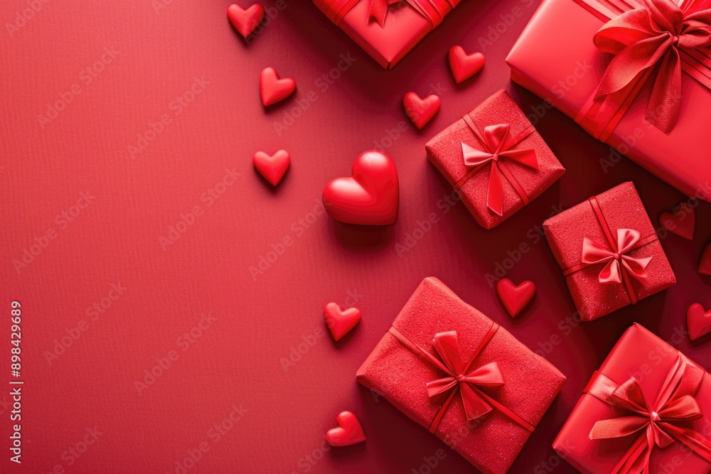 Valentine's day background with gift boxes and red hearts Valentine's day background with gift boxes and red hearts