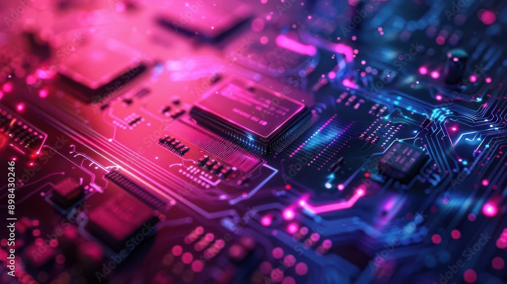 Fototapeta premium Abstract circuit board design with gradient background and copy space