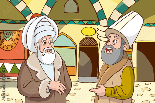 Two men of Ottoman history are standing and talking
