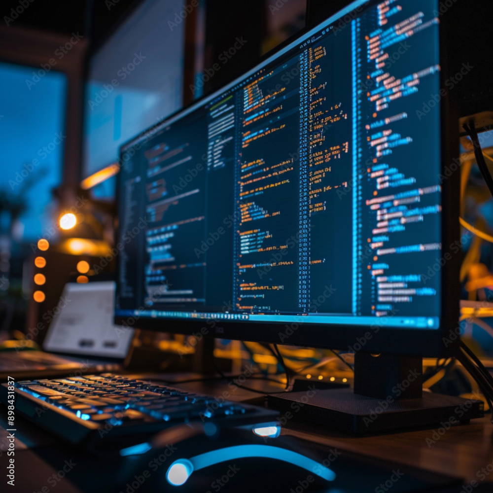 Computer screen with blue code. Computer screen with blue code.