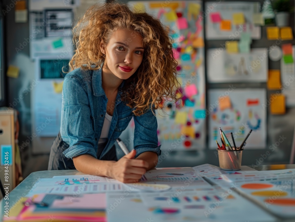 Fototapeta premium Strategic Public Relations Expert Planning Brand Visibility Campaign with Vibrant Colors and Dynamic Composition