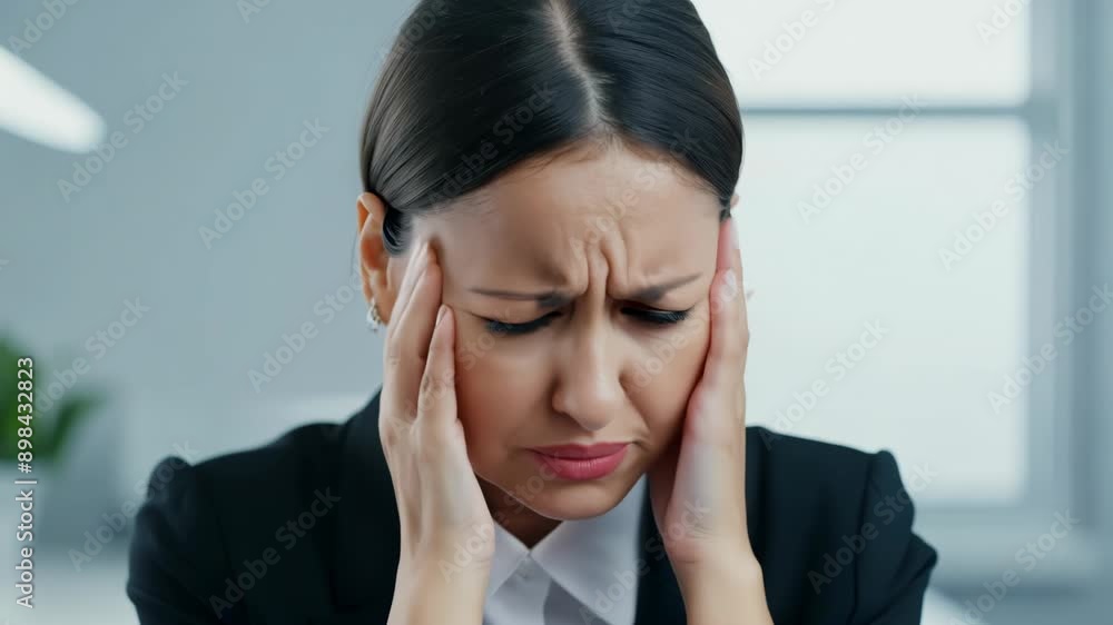 Upset Woman in Professional Attire, White Office Background Upset Woman in Professional Attire, White Office Background