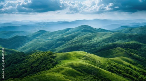 Green rolling hills, mountain landscape, layered natural background
