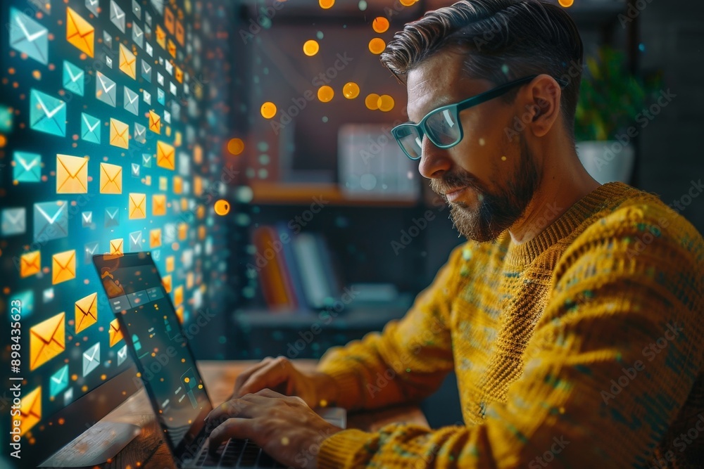 Modern Email Marketer Conducting Vibrant A/B Testing with Dynamic Composition Focus on Person Modern Email Marketer Conducting Vibrant A/B Testing with Dynamic Composition Focus on Person