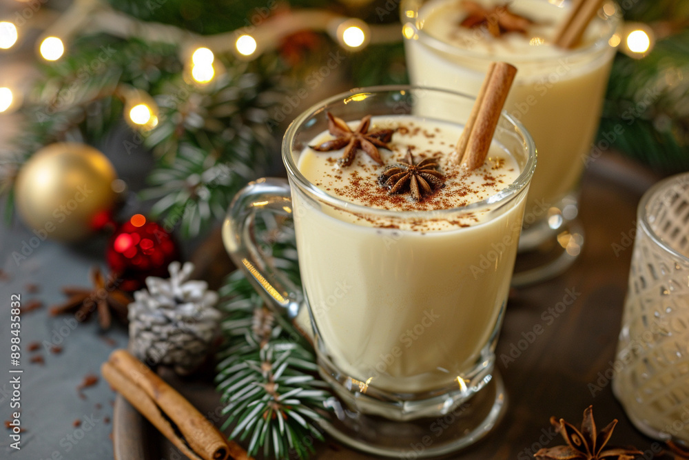 Eggnog Christmas milk cocktail with cinnamon Eggnog Christmas milk cocktail with cinnamon