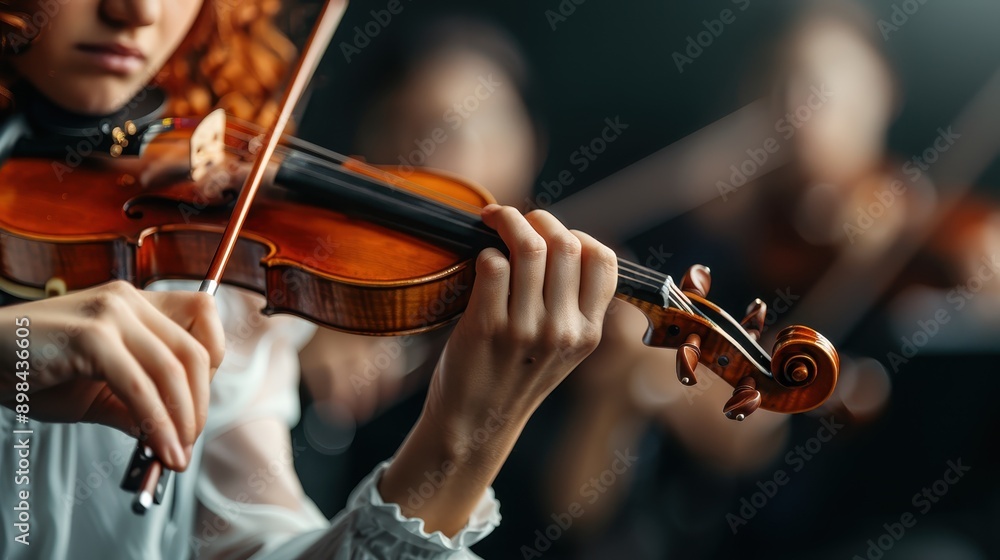 A musician playing the violin amidst a group of performers in an orchestral ensemble, capturing the essence of harmonious collaboration and skilled artistry within a musical performance. A musician playing the violin amidst a group of performers in an orchestral ensemble, capturing the essence of harmonious collaboration and skilled artistry within a musical performance.