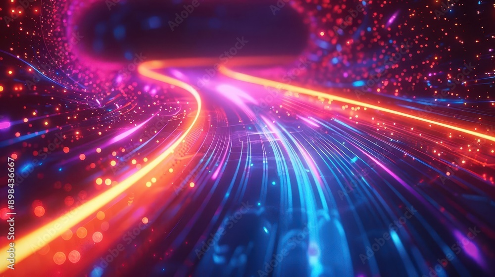 abstract digital landscape of data streams vibrant neon lines flow through a tunnellike structure creating a sense of speed and connectivity dark background with glowing highlights abstract digital landscape of data streams vibrant neon lines flow through a tunnellike structure creating a sense of speed and connectivity dark background with glowing highlights