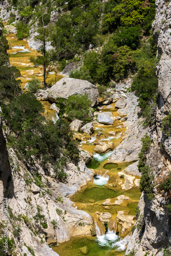 Torrent at the bottom of the Galamus gorges in France. photo