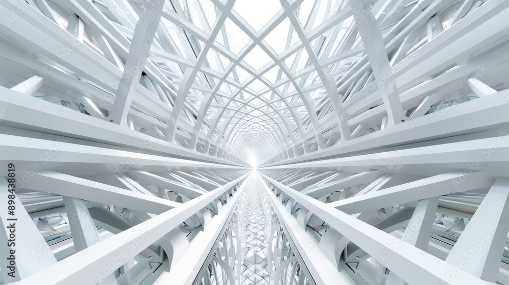 Obraz premium A view of a modern glass skylight with geometric metal framing, showing natural light coming through the ceiling.