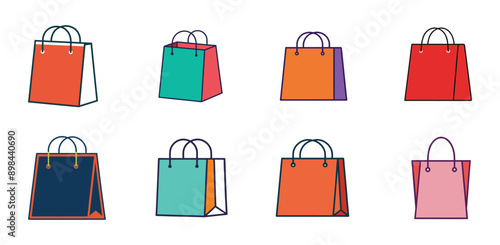 Colorful shopping bag Bundle Collection with online shop symbol. 
