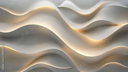 Abstract white waves background with glowing orange lights