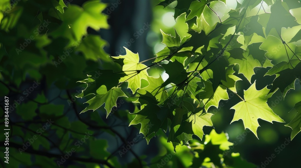 Maple tree leaves under dappled light and shadows Maple tree leaves under dappled light and shadows