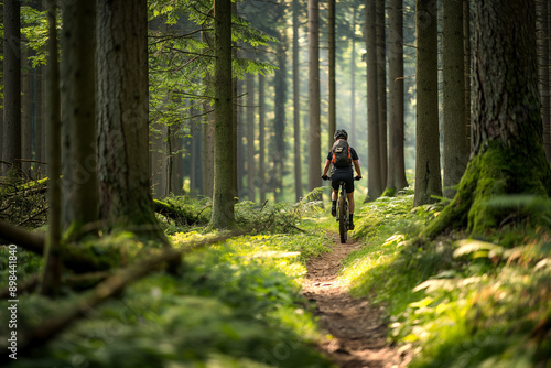 Mountain biker enjoying forest ride