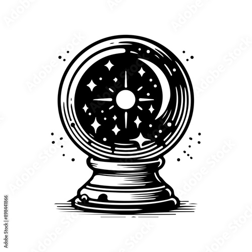 Mystical magic ball, crystal ball, witch ball, fortune telling, Magic Celestial Silhouette Tattoo design.