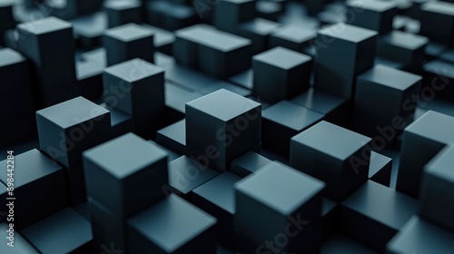 Fototapeta Naklejka Na Ścianę i Meble -  Isometric dark blocks creating a modern, abstract 3D background for websites and digital designs