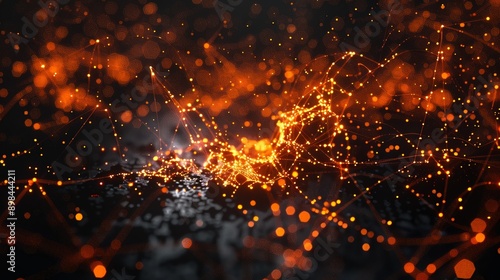 Abstract orange network growing from dark background