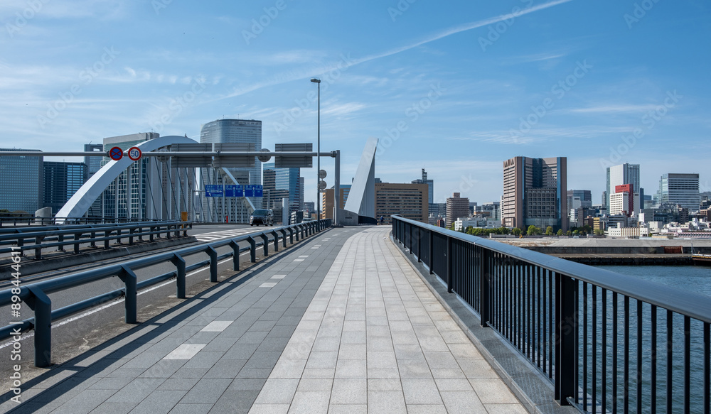 Tokyo city waterfront skyscrapers, Japan capital cityscape view from a bridge Tokyo city waterfront skyscrapers, Japan capital cityscape view from a bridge