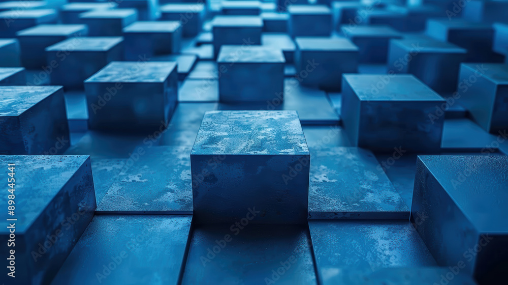 A blue image of a wall made of blue cubes. The image is abstract and has a modern feel to it A blue image of a wall made of blue cubes. The image is abstract and has a modern feel to it