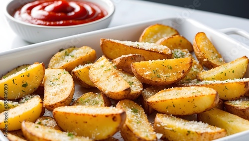 Potato Wedges with Chili Sauce. Ai Generative.