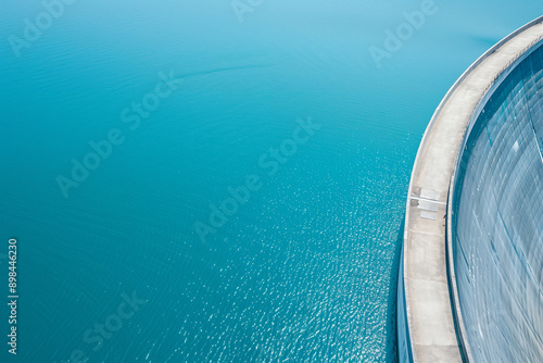 Closeup of lake water dam wall structure, representing industrial reservoir and eco-friendly energy technology. Sustainable hydroelectric power solution for modern renewable energy