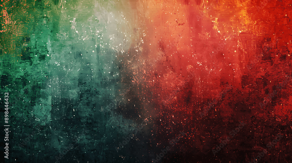 Fototapeta premium Bright red green grainy background with vibrant noise texture for gradient retro poster design