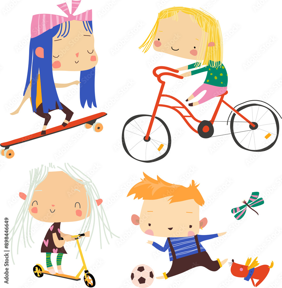 Happy children doing sport on white background. Vector illustration Happy children doing sport on white background. Vector illustration