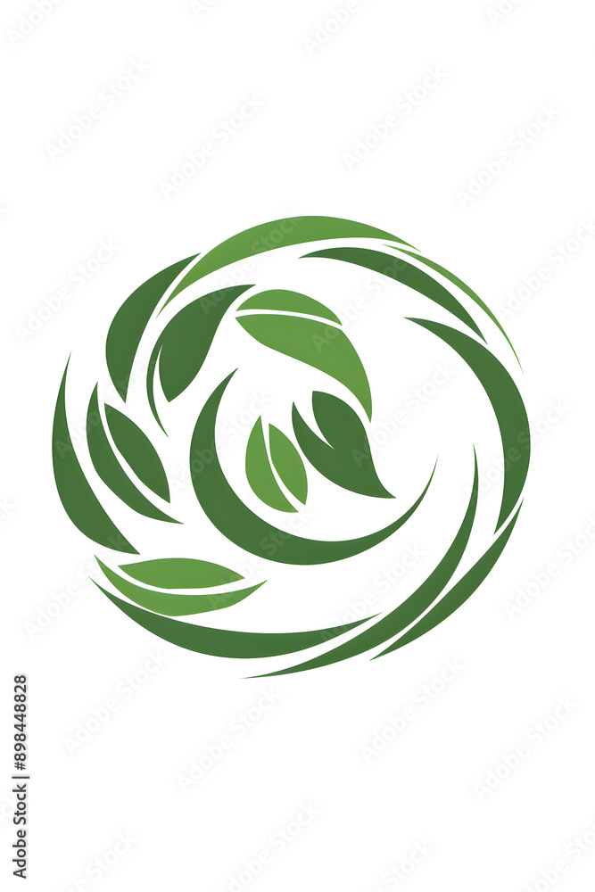 Abstract green leaf swirl logo design ideal for ecofriendly, environmental, or organic brand representation on a plain white background, conveying a sense of sustainability and greenery Abstract green leaf swirl logo design ideal for ecofriendly, environmental, or organic brand representation on a plain white background, conveying a sense of sustainability and greenery