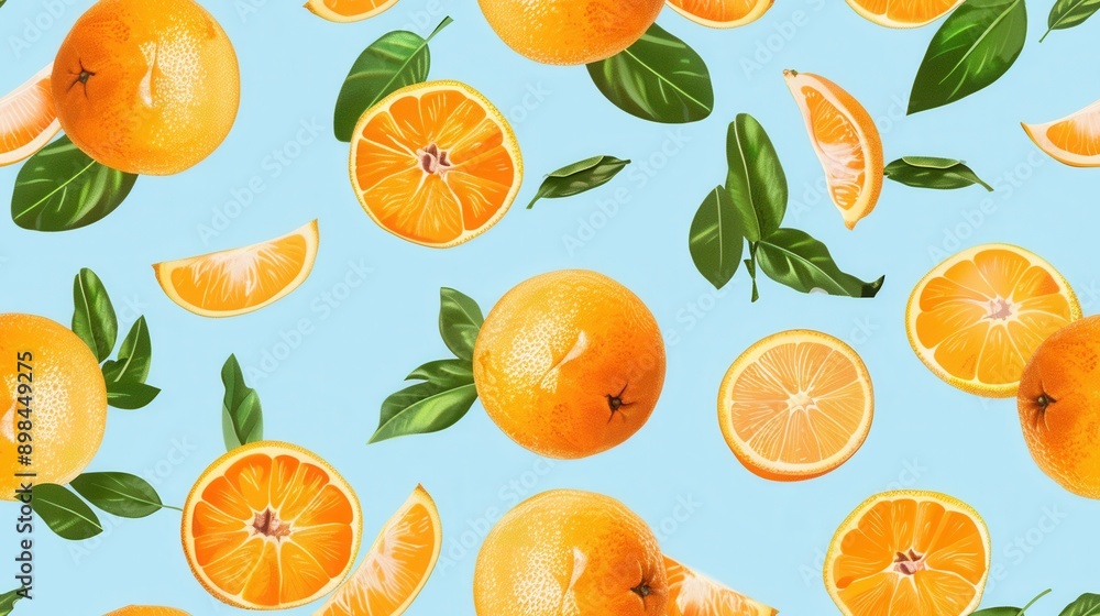 Seamless repetitive background pattern of fresh orange fruit with leaf Seamless repetitive background pattern of fresh orange fruit with leaf