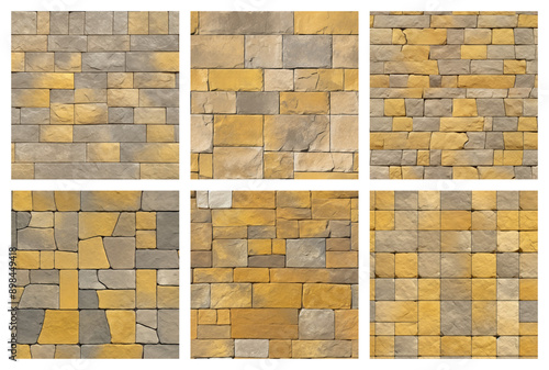 Seamless Stone Textures in Yellow Beige Grey for Architectural Designs and Backgrounds