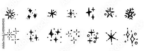 Doodle stars hand drawn sparkling monochrome comic elements collection in grunge graffiti style collection bundle set