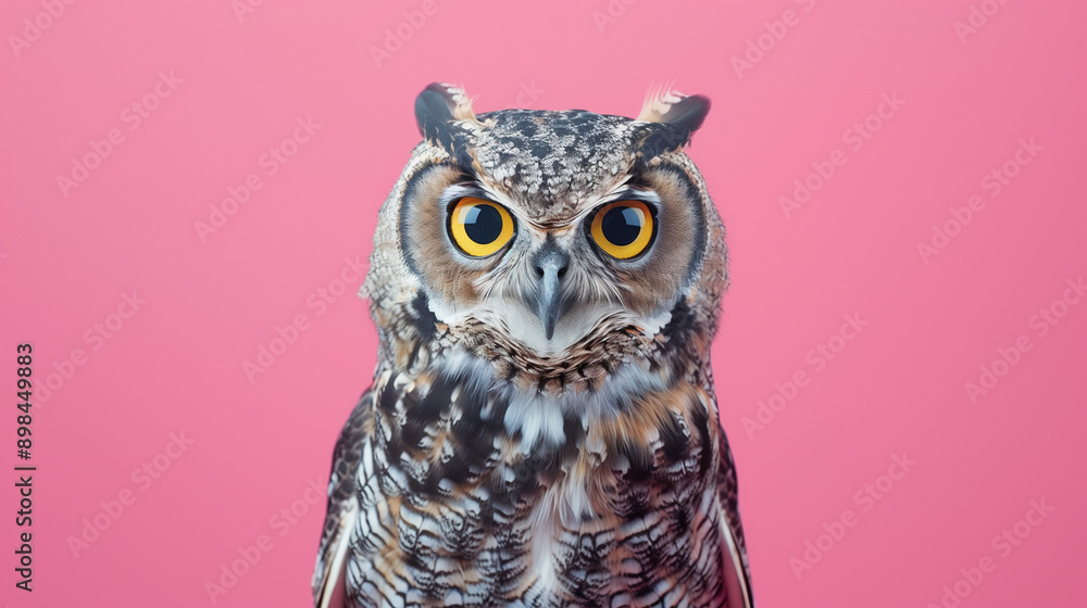 colorful image of owl in front of pink background studio shot colorful image of owl in front of pink background studio shot