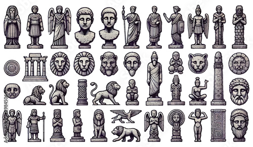 Collection of Ancient Statues and Sculptures Illustrations