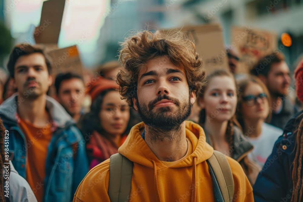 Fototapeta premium United Voices: Realistic and Vibrant Human Rights Protest with Diverse Adults Holding Signs