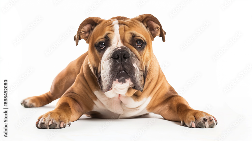 colorful image of english bulldog dog in front of white background