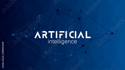 Artificial intelligence. Deep learning. Smart digital technology. AI vector illustration for science, presentation, concept design, business. Blue gradient background. Triangle network pattern