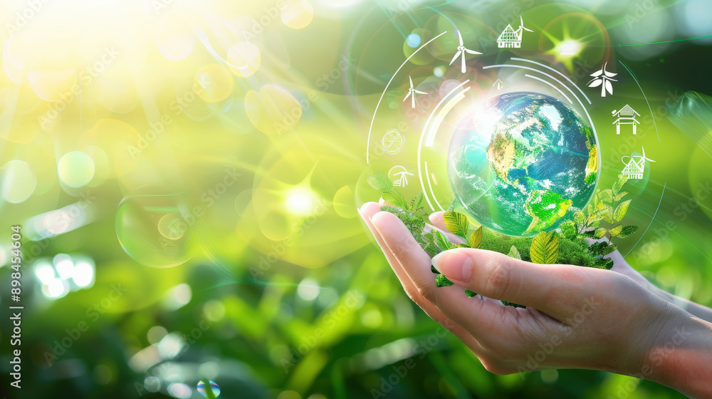 Earth in Human Hands Amid Lush Greenery Earth in Human Hands Amid Lush Greenery
