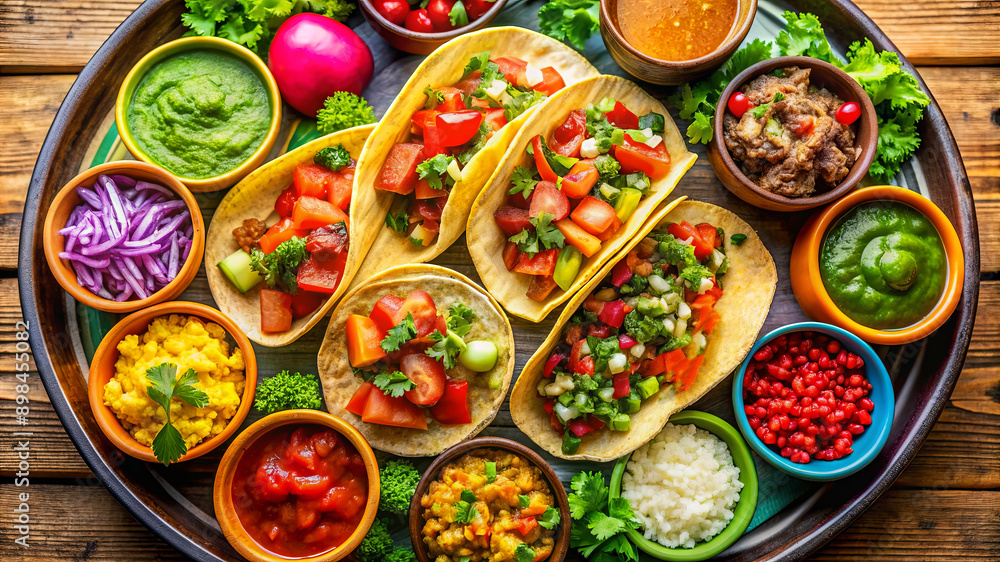 Mexican Tacos with Colorful Toppings and Sauces. Mexican Tacos with Colorful Toppings and Sauces.