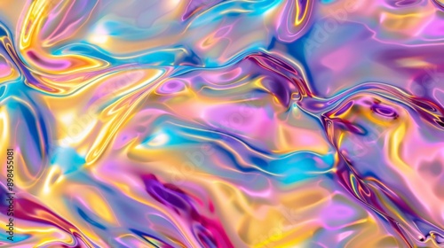 Abstract background showing holographic liquid texture with iridescent colors