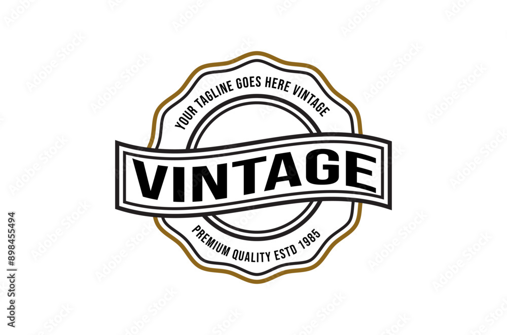 Fototapeta premium Simple Round Vintage Retro Stamp Label Logo Design, Vintage frame logo. Antique label.