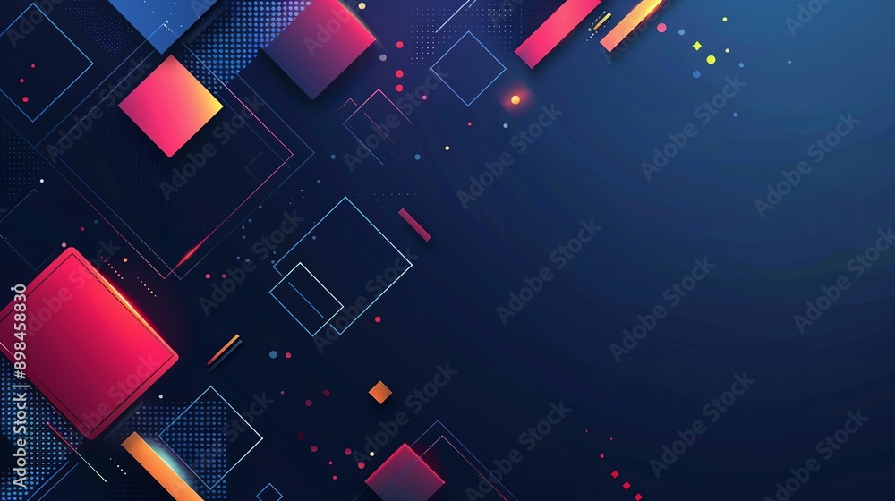 Abstract geometric background with moving colorful squares and copy space Abstract geometric background with moving colorful squares and copy space