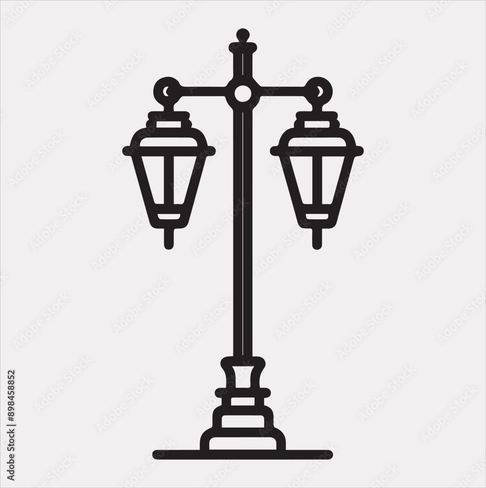 Street Lamp Thin line silhouette vector on white background Street Lamp Thin line silhouette vector on white background