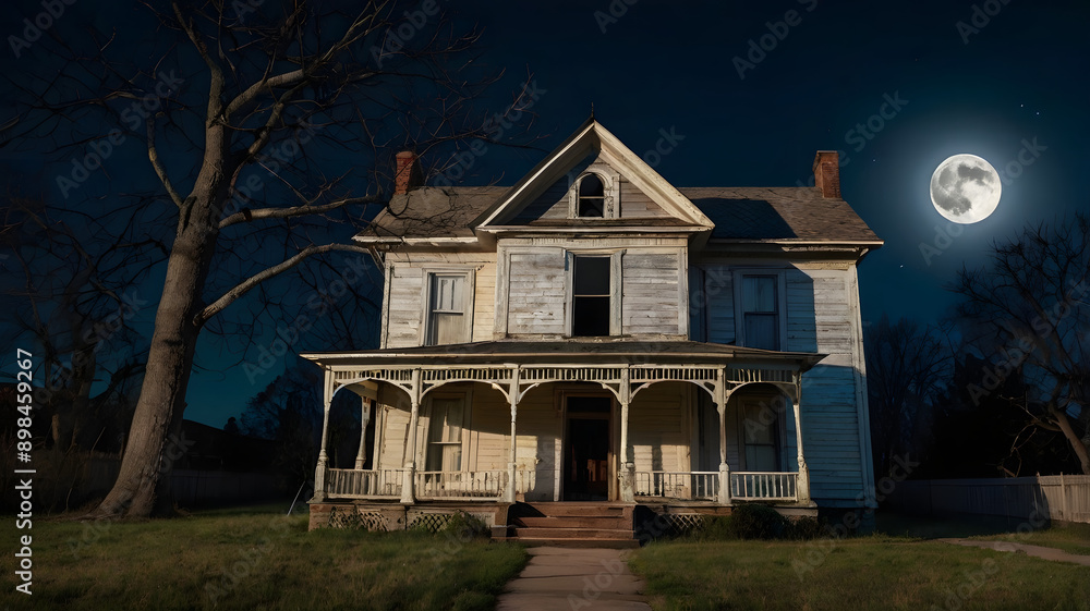 A large house with a moon in the sky A large house with a moon in the sky