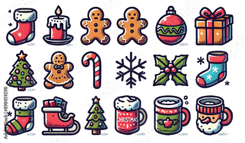 Christmas Themed Icons with Festive Decorations