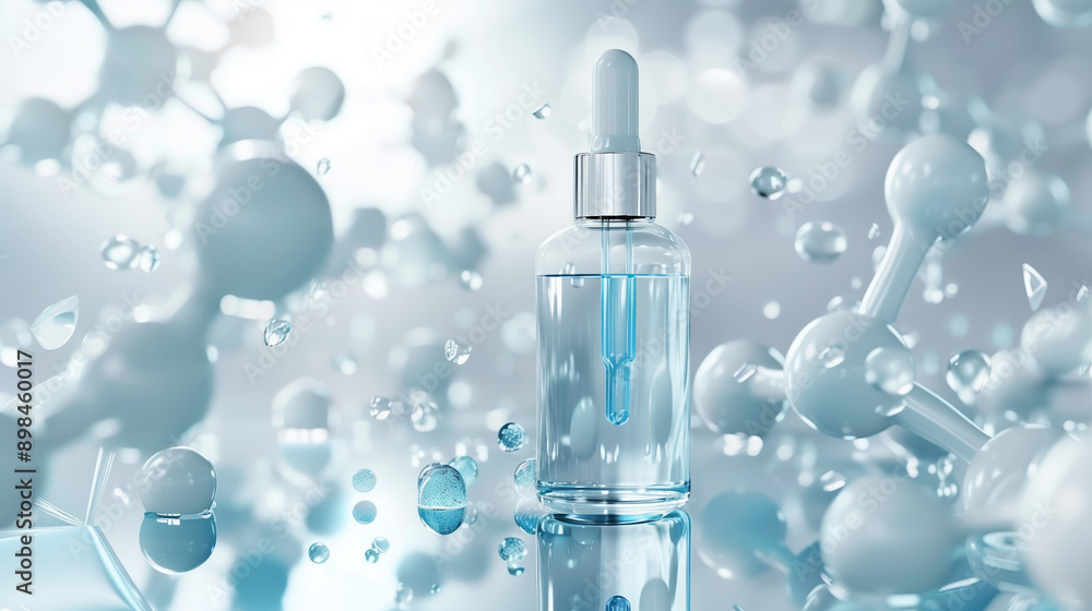 Cutting-Edge Cosmetic Science: 3D Collagen and Vitamin Hyaluronic Acid Molecules for Skin Care Solutions with Advertising Background Cutting-Edge Cosmetic Science: 3D Collagen and Vitamin Hyaluronic Acid Molecules for Skin Care Solutions with Advertising Background