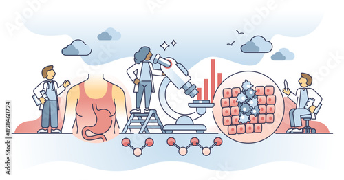 Pathology as medical science and study of disease and illness outline concept, transparent background. Clinical treatment, diagnostics and therapy for patient with organ problems illustration.